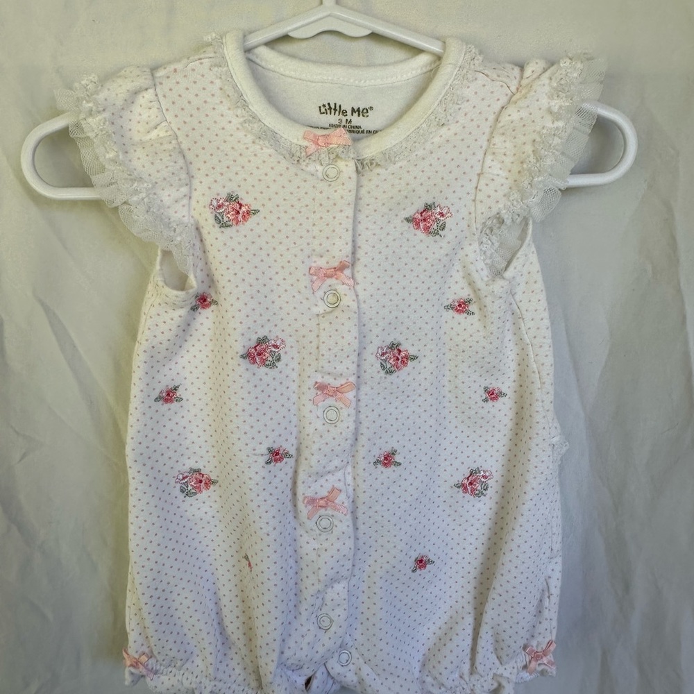 Little Me White Baby Romper with Pink Roses